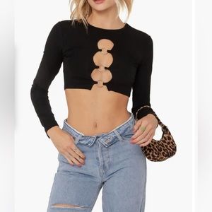 Edikted Long Sleeve Crop Top with Cut Out
